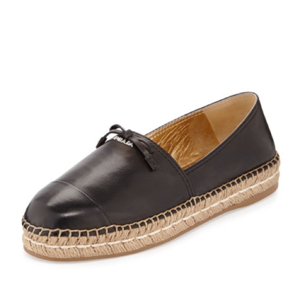Prada leather cap-toe espadrille